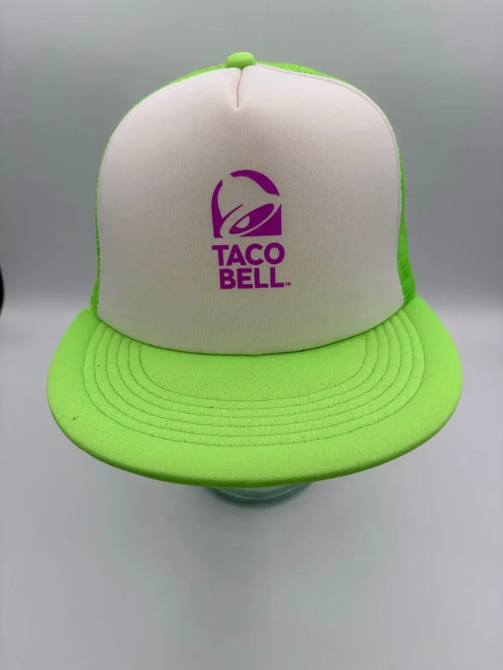 Taco Bell Retro Neon Green White Logo Snap Back Mesh Adjustable Trucker Hat OSFA